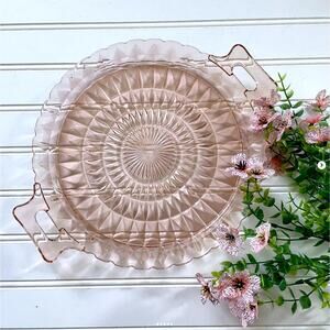 Vintage Depression Glass Jeannette Windsor Diamond Pink Serving Platter Handles